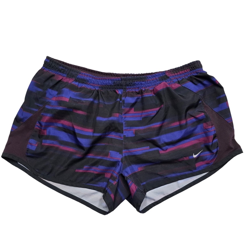 Nike Tempo Running Shorts Purple Blue Glitch Print Athletic Gym Womens Medium